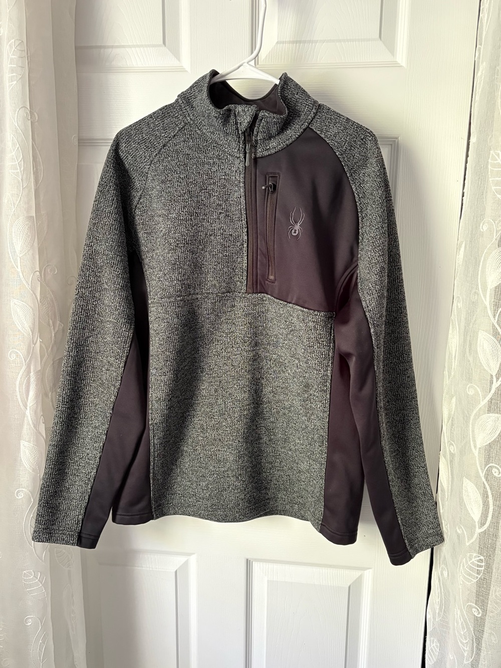 Spyder Men Gray black Quarter-Zip Performance Sweater knit pullover jacket sz L